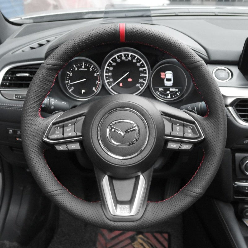 Loncky® Custom Hand Stitched OEM Leather Steering Wheel Cover for Mazda 3 2017-2018 Mazda 6 2017-2018 CX-3 2018-2019 CX-5 2017-2019 CX-9 2016-2019 / Toyota Yaris 2019 Interior Accessories
