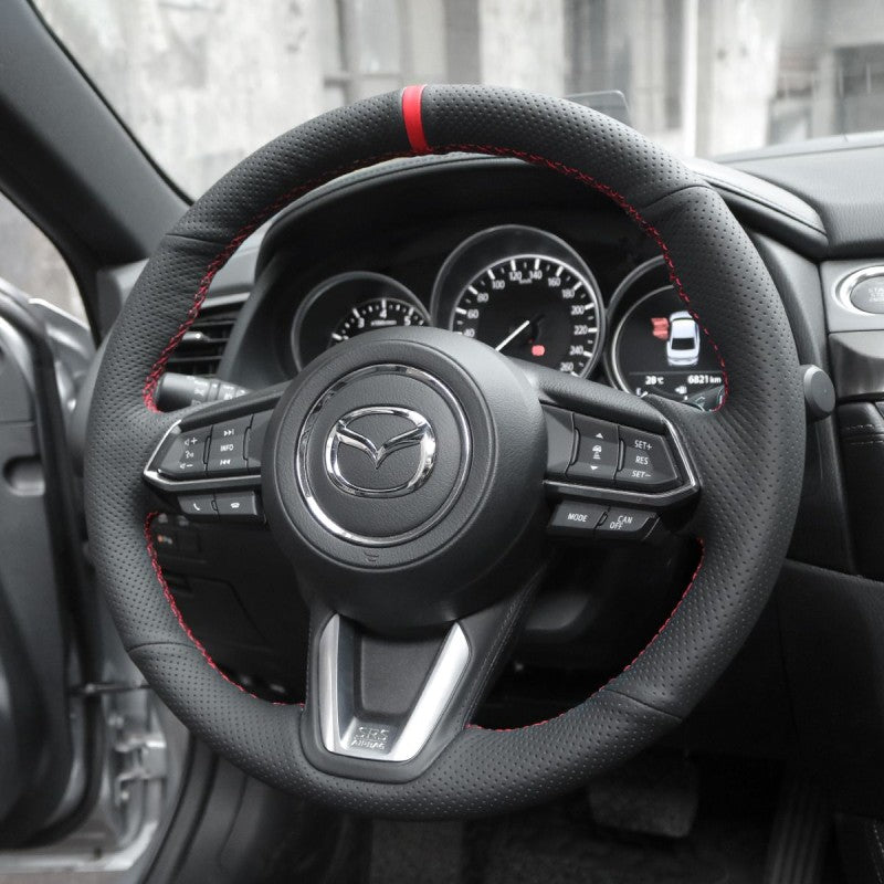 Loncky® Custom Hand Stitched OEM Leather Steering Wheel Cover for Mazda 3 2017-2018 Mazda 6 2017-2018 CX-3 2018-2019 CX-5 2017-2019 CX-9 2016-2019 / Toyota Yaris 2019 Interior Accessories