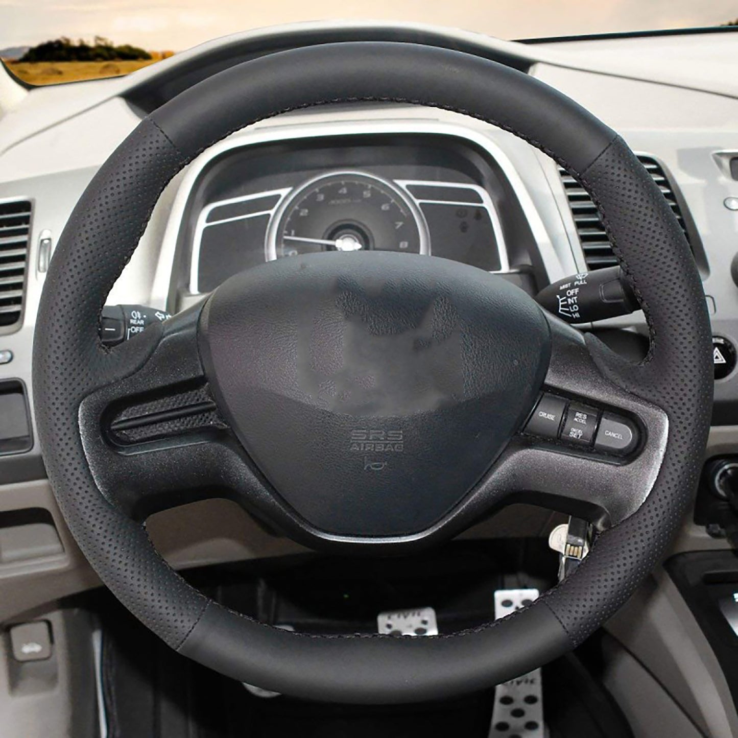 Loncky® Custom Hand Stitched Car OEM Leather Steering Wheel Cover for Honda Civic Old Honda Civic 2006 2007 2008 2009 Interior Accessories