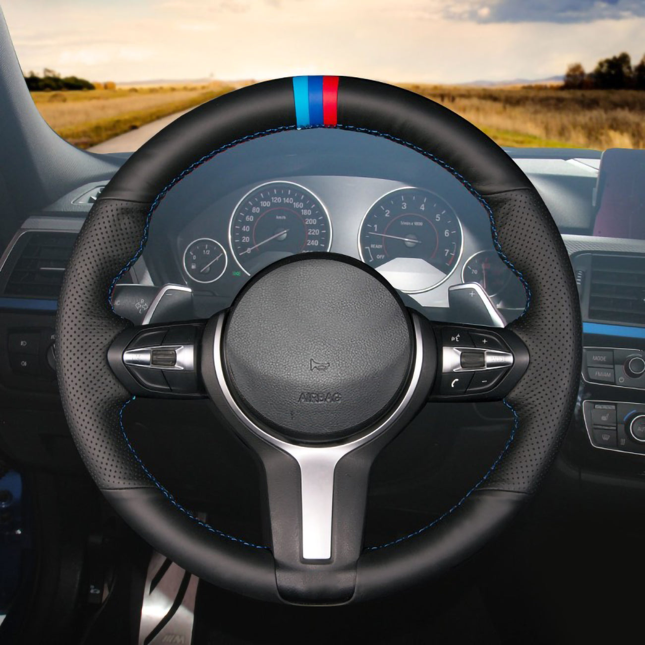 Loncky® Custom Hand Stitched OEM Leather Steering Wheel Cover for BMW F87 M2 F80 M3 F82 M4 M5 F12 F13 M6 2013-2017 F85 X5 M F86 X6 M F33 2013-2017 F30 M Sport 2013-2017 Interior Accessories