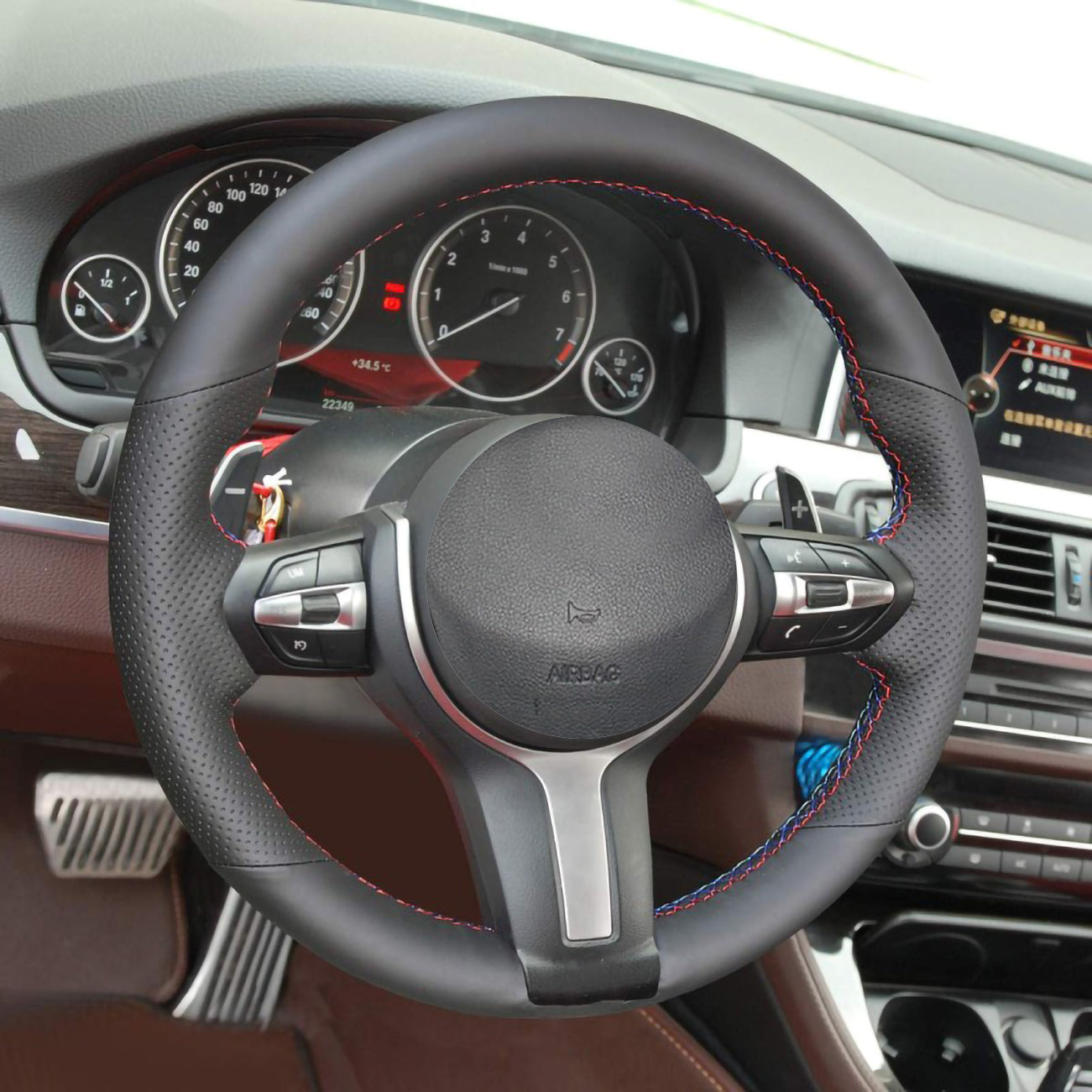 Loncky® Custom Hand Stitched OEM Leather Steering Wheel Cover for BMW F87 M2 F80 M3 F82 M4 M5 F12 F13 M6 2013-2017 F85 X5 M F86 X6 M F33 2013-2017 F30 M Sport 2013-2017 Interior Accessories