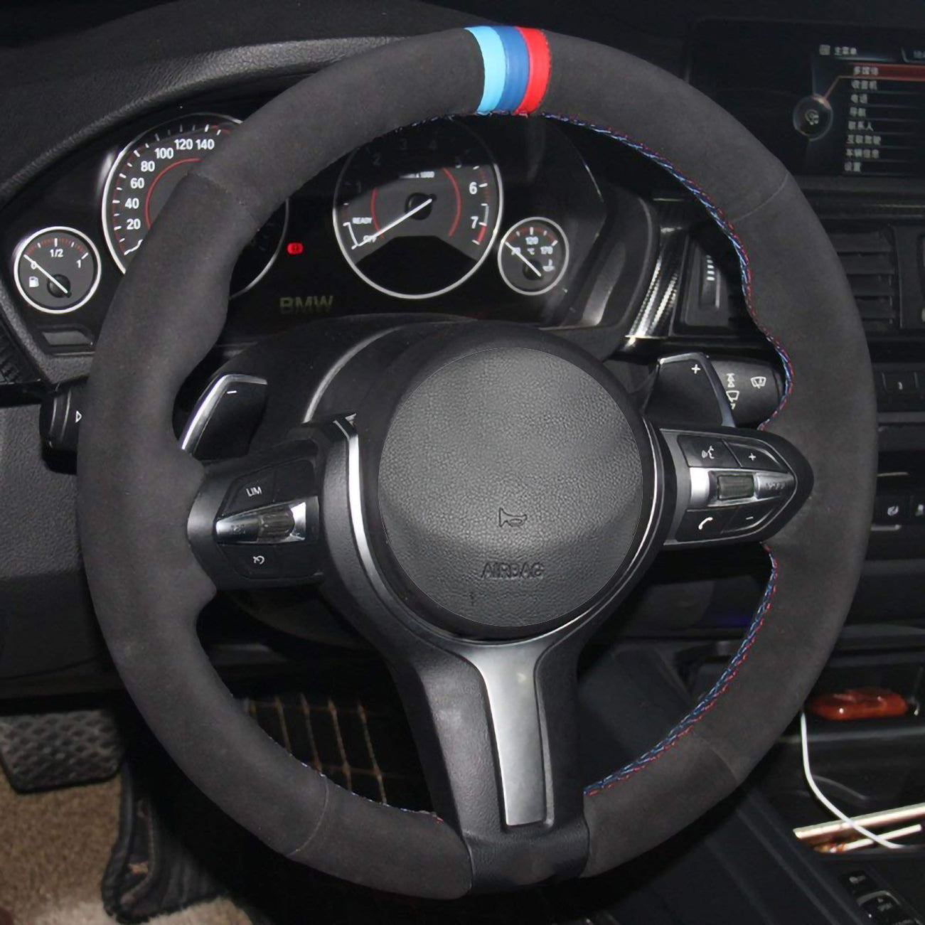 Loncky® Custom Hand Stitched OEM Leather Steering Wheel Cover for BMW F87 M2 F80 M3 F82 M4 M5 F12 F13 M6 2013-2017 F85 X5 M F86 X6 M F33 2013-2017 F30 M Sport 2013-2017 Interior Accessories