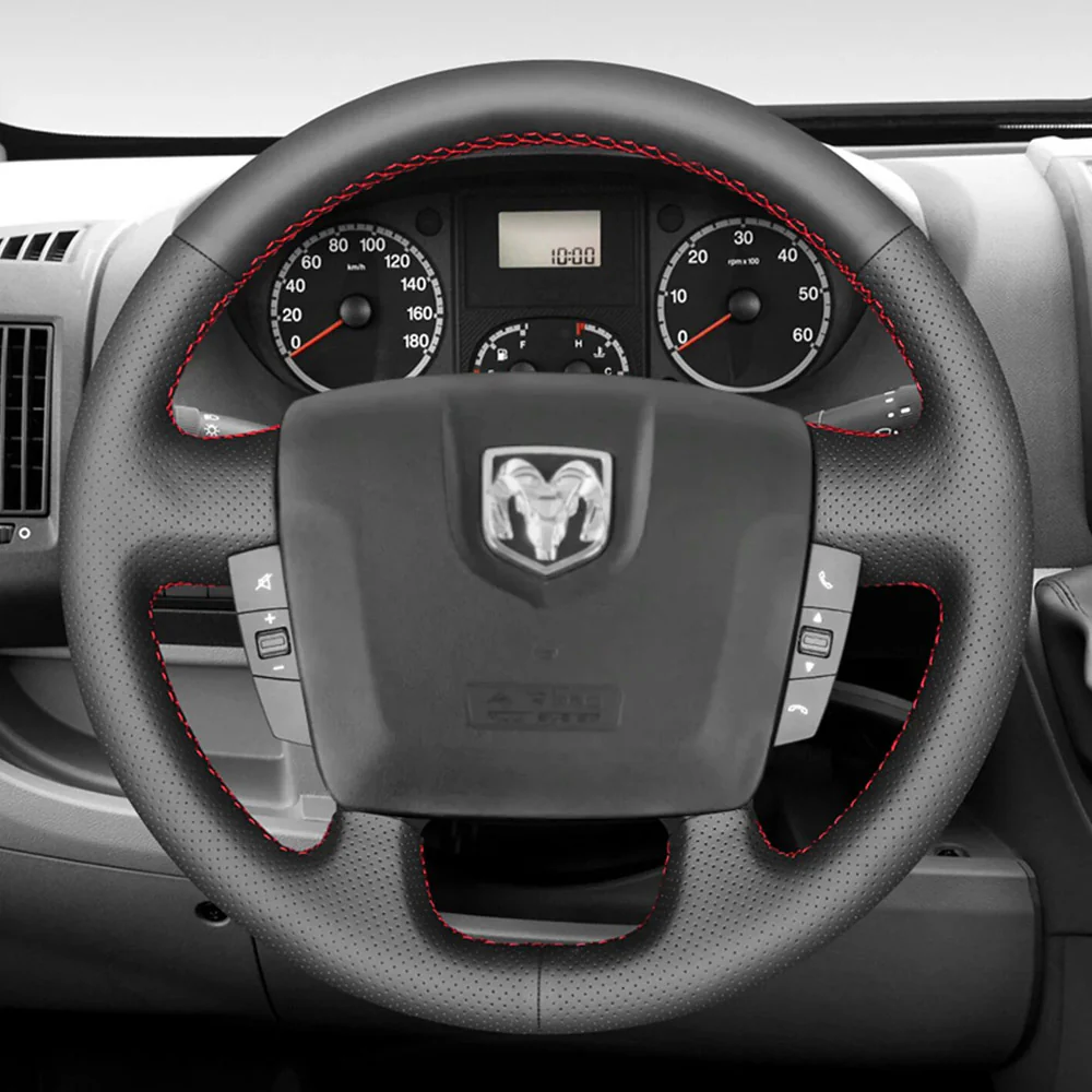 Loncky® Custom Hand Stitched Car OEM Leather Steering Wheel Cover for Dodge Ram Promaster City Cargo Van 2018 2019 Interior Accessories