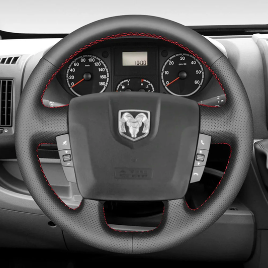Loncky® Custom Hand Stitched Car OEM Leather Steering Wheel Cover for Dodge Ram Promaster City Cargo Van 2018 2019 Interior Accessories