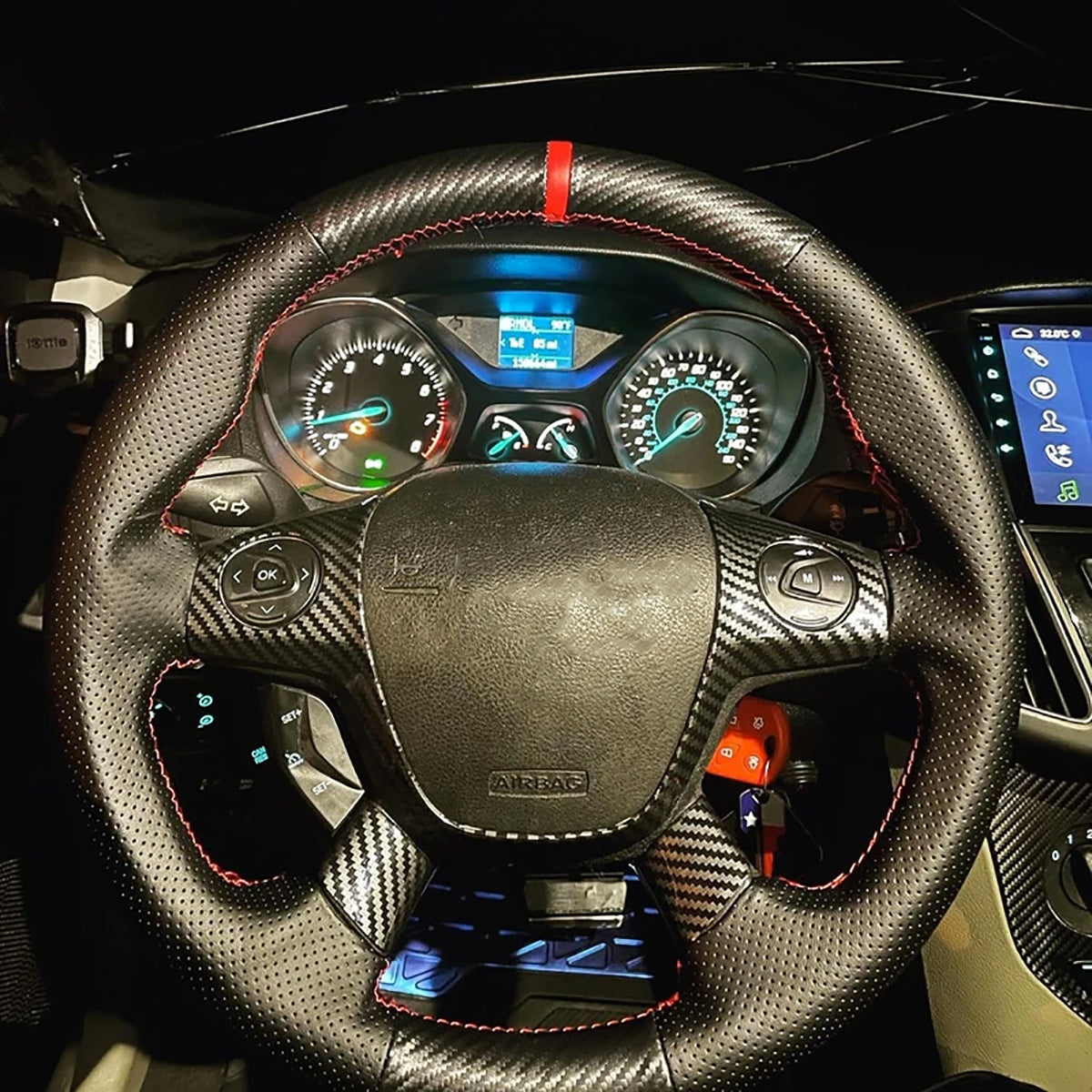 Loncky® Custom Hand Stitched OEM Leather Steering Wheel Cover for Ford Escape 2013 2014 2015 2016 / Ford Focus 2012 2013 2014 / Ford C-Max 2013 2014 2015 2016 Interior Accessories