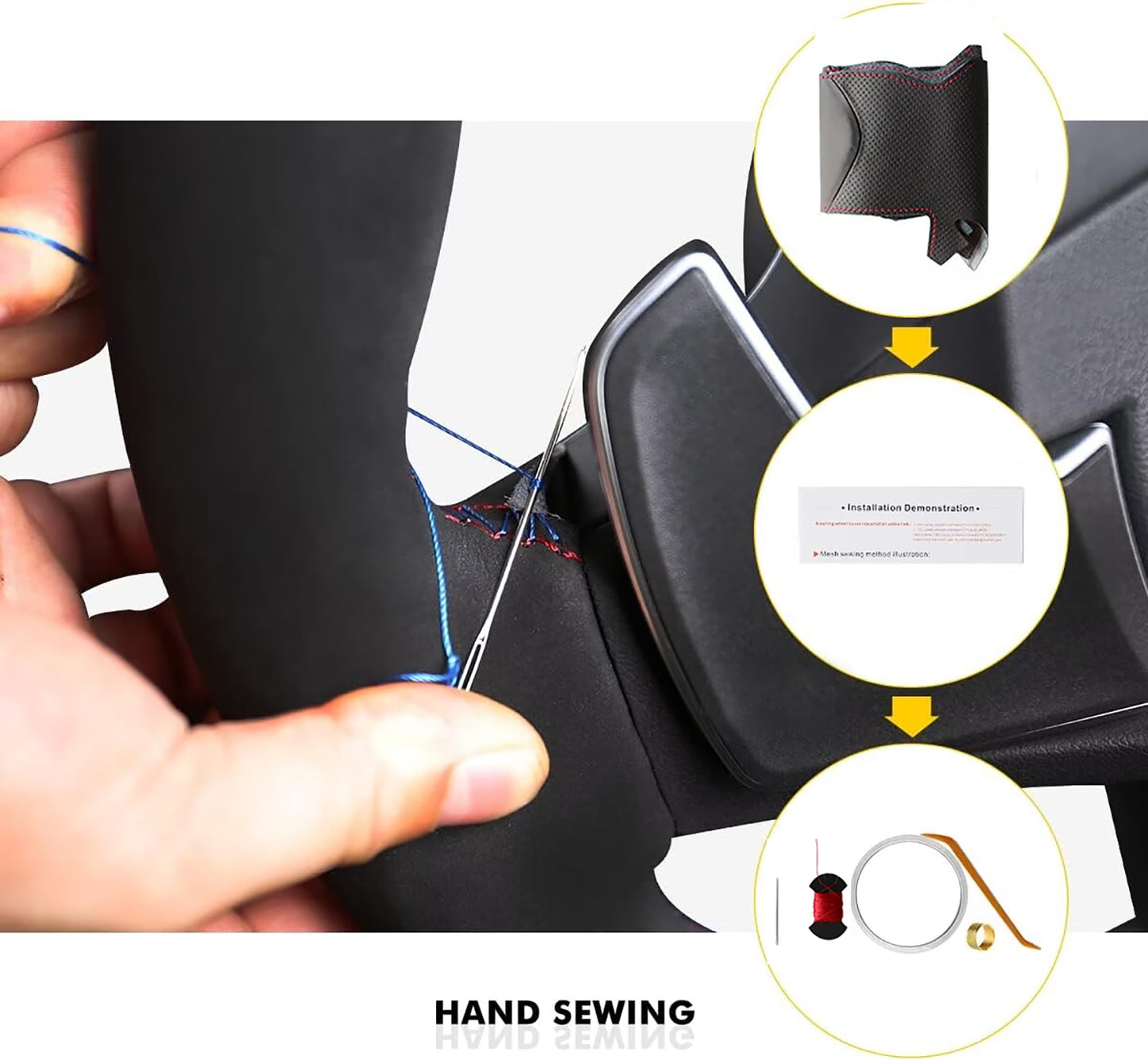 Loncky® Custom Hand Stitched Car OEM Leather Steering Wheel Cover for Toyota Crown 2023 2024 2025 Camry 2025 Interior Accessories