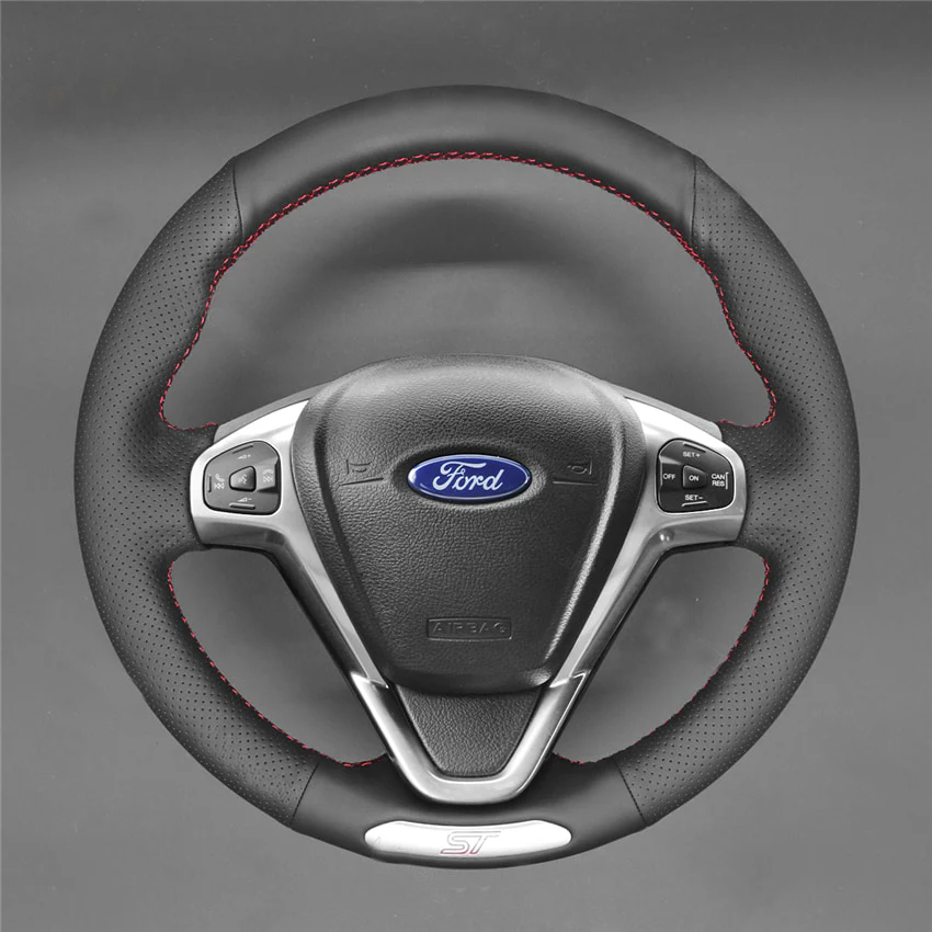 Loncky® Custom Hand Stitched Car OEM Leather Steering Wheel Cover for Ford Fiesta ST 2012-2017 Interior Accessories
