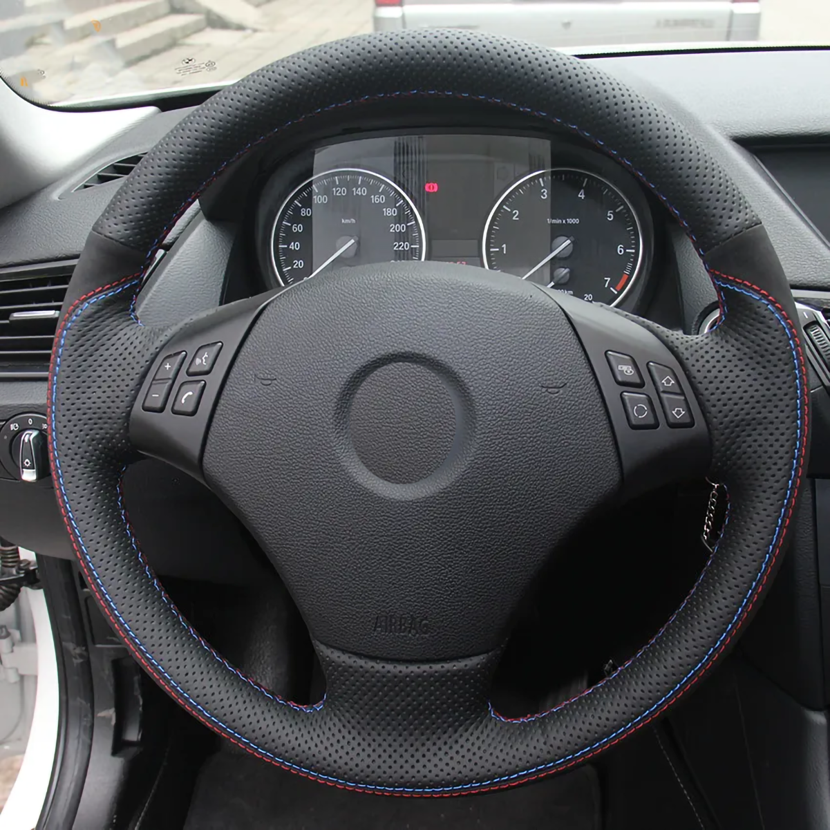 Loncky® Custom Hand Stitched Car OEM Leather Steering Wheel Cover for BMW E90 2007-2011 BMW 335 I 4D Sedan BMW 335 XI 4D Sedan BMW 328 4D Sedan BMW 328 XI 4D Sedan / 2009-2011 BMW 335 d 4D Sedan / 2006 BMW 330 BMW 325 Accessories