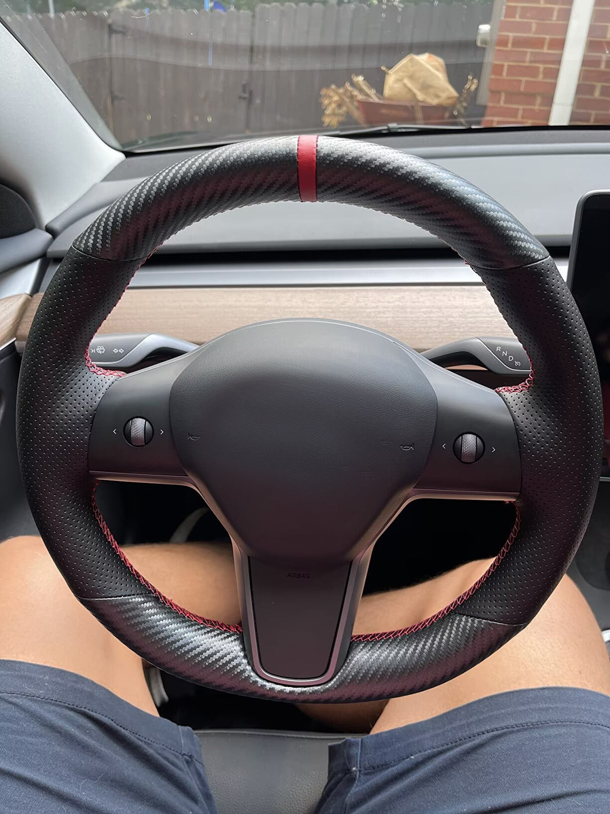 Loncky® Custom Hand Stitched Car OEM Leather Steering Wheel Cover for Tesla Model 3 Sedan 2017 2018 2019 2020 2021 / Model Y SUV 2020 2021 Interior Accessories