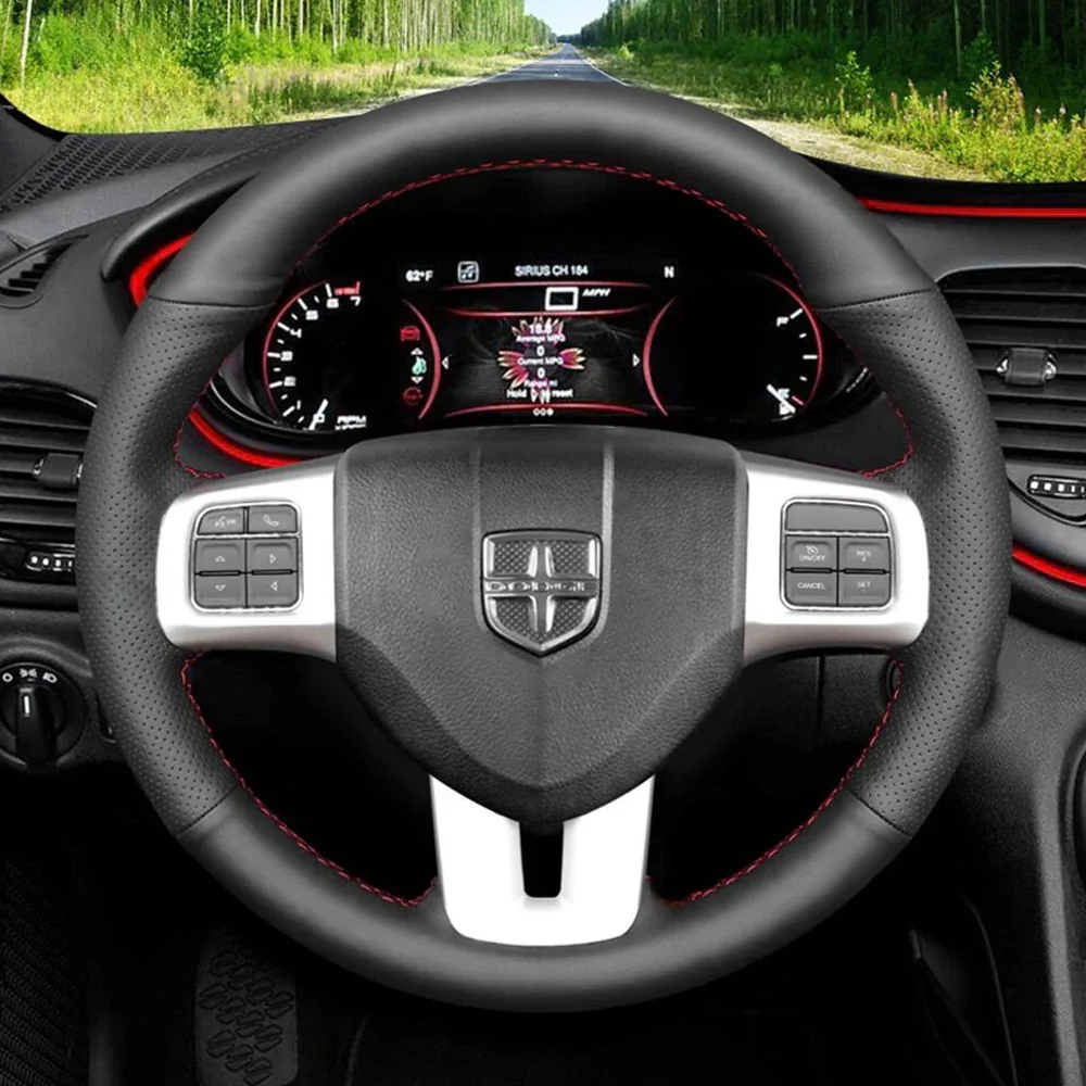 Loncky® Custom Hand Stitched Car OEM Leather Steering Wheel Cover for Dodge Dart 2013 2014 2015 2016 Interior Accessories