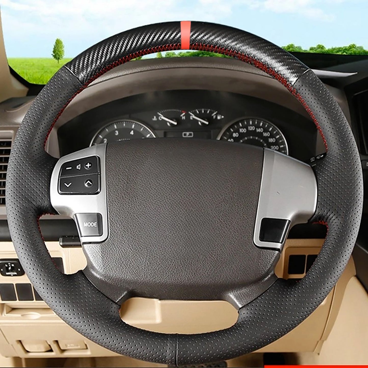 Loncky® Custom Hand Stitched OEM Leather Steering Wheel Cover for Toyota Land Cruiser 2008-2015 / Toyota Tundra 2007 2008 2009 2010 2011 2012 2013/ Toyota Sequoia 2008 2009 2010 2011 2012 2013 Car Interior Accessories