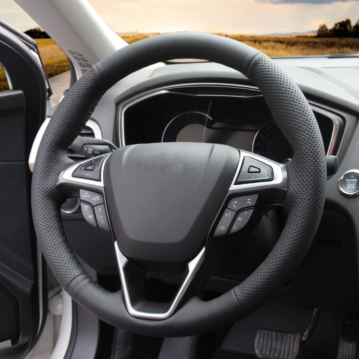 Loncky® Custom Hand Stitched Car OEM Leather Steering Wheel Cover for Ford Edge Fusion Galaxy Mondeo S-Max 2013-2024 Interior Accessories