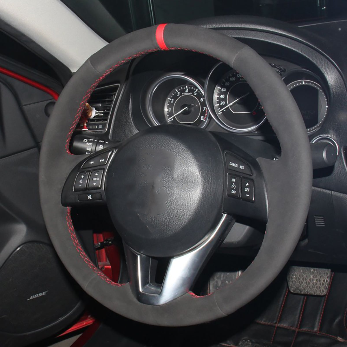 Loncky® Custom Hand Stitched Car OEM Leather Steering Wheel Cover for Mazda CX-5 2013 2014 2015 2016 / Mazda 6 2014 2015 2016 / Mazda 3 2014 2015 2016 / Mazda CX-3 2016 / Scion iA 2016 Interior Accessories