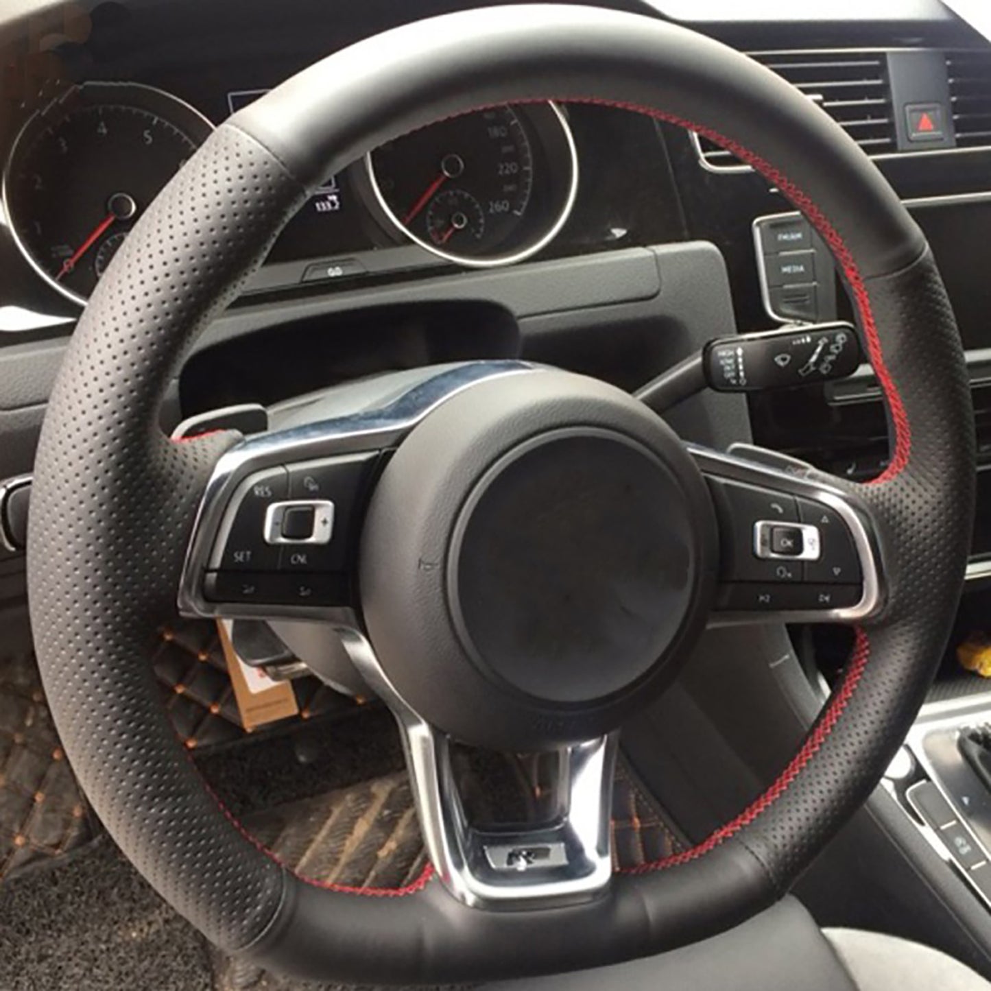 Loncky® Custom Hand Stitched OEM Leather Steering Wheel Cover for Volkswagen Jetta GLI 2015-2021 / VW Golf R 2015-2019 / VW Golf 7 MK7 Golf GTI 2015-2021 Interior Accessories