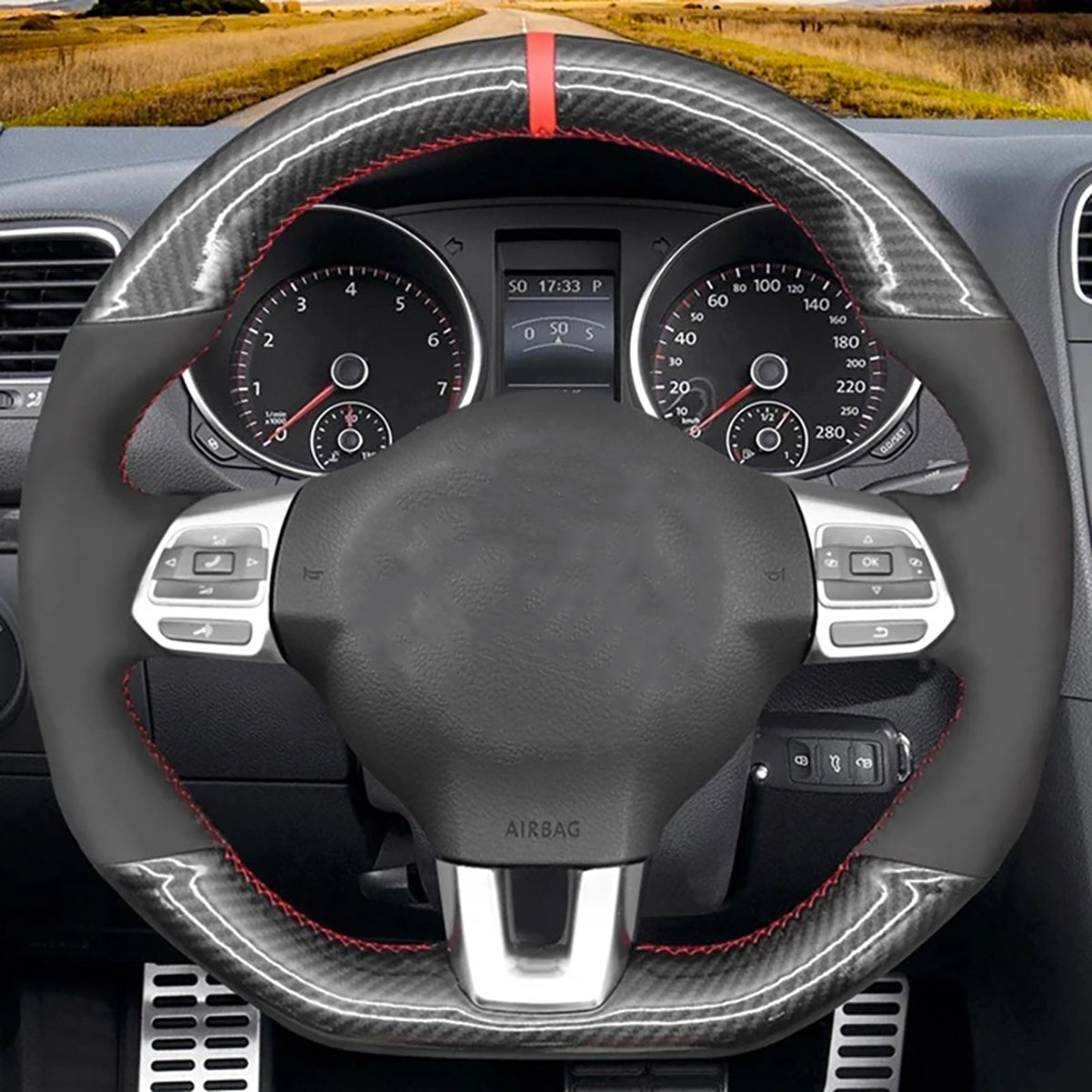 Loncky® Custom Hand Stitched OEM DIY Black Genuine Leather Steering Wheel Cover for VW GTI 2010 2011 2012 2013 2014 / VW Jetta GLI 2012 2013 2014 / VW Golf R 2012 2013 for VW Tiguan R-Line 2014 2015 2016 Accessories