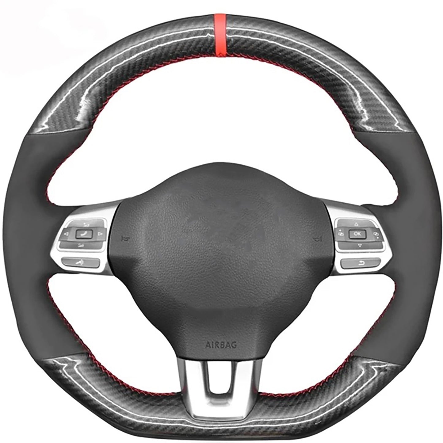 Loncky® Custom Hand Stitched OEM DIY Black Genuine Leather Steering Wheel Cover for VW GTI 2010 2011 2012 2013 2014 / VW Jetta GLI 2012 2013 2014 / VW Golf R 2012 2013 for VW Tiguan R-Line 2014 2015 2016 Accessories