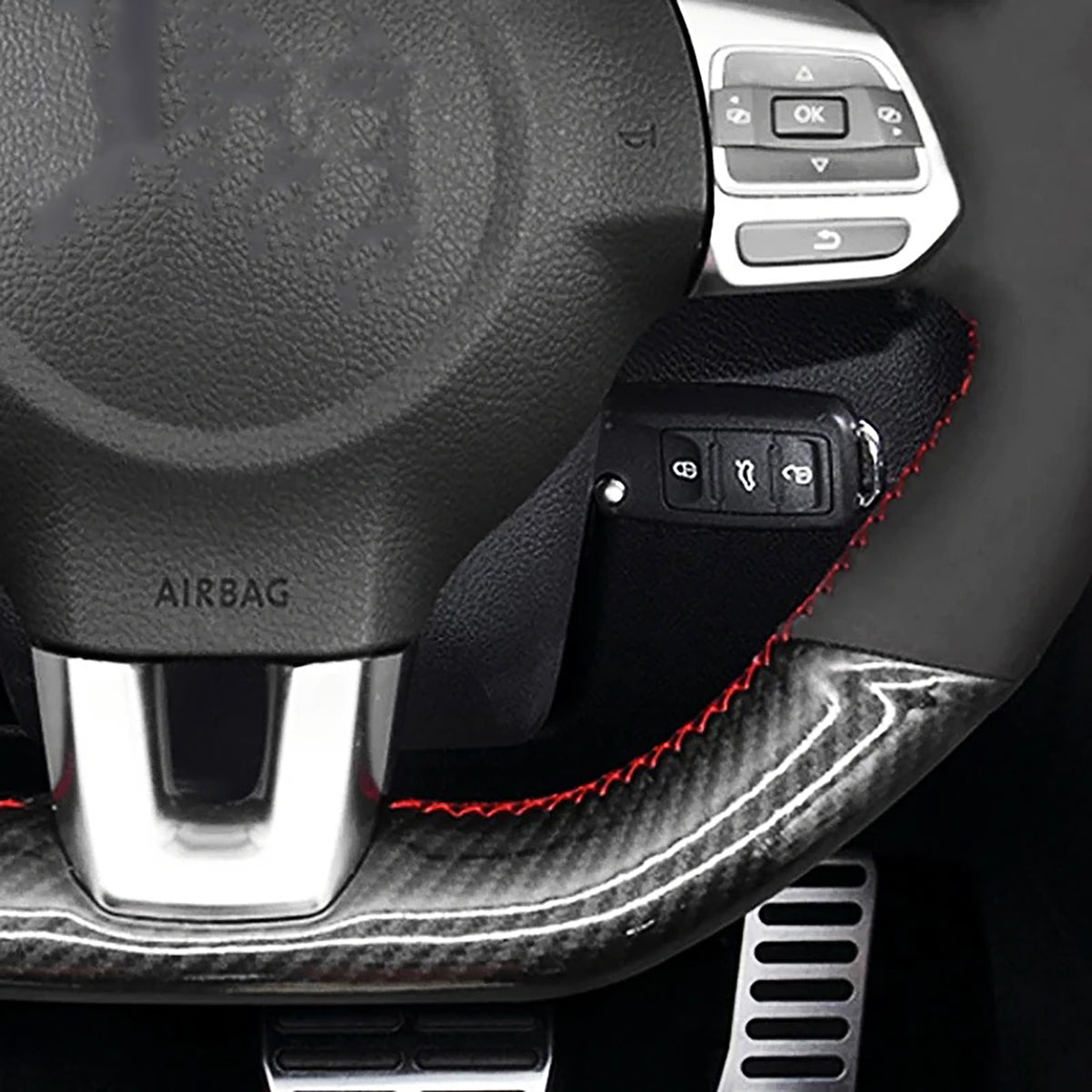 Loncky® Custom Hand Stitched OEM DIY Black Genuine Leather Steering Wheel Cover for VW GTI 2010 2011 2012 2013 2014 / VW Jetta GLI 2012 2013 2014 / VW Golf R 2012 2013 for VW Tiguan R-Line 2014 2015 2016 Accessories